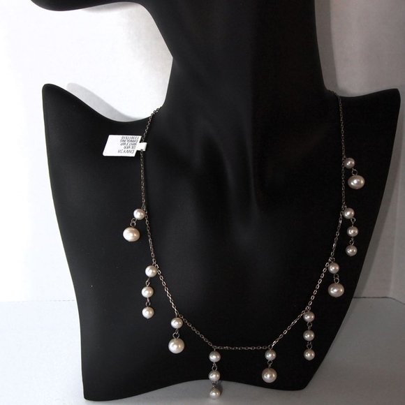Genuine White Fresh-Water Pearl's Dangling 16 Inch Necklace .925 Sterling Silver - Picture 3 of 5